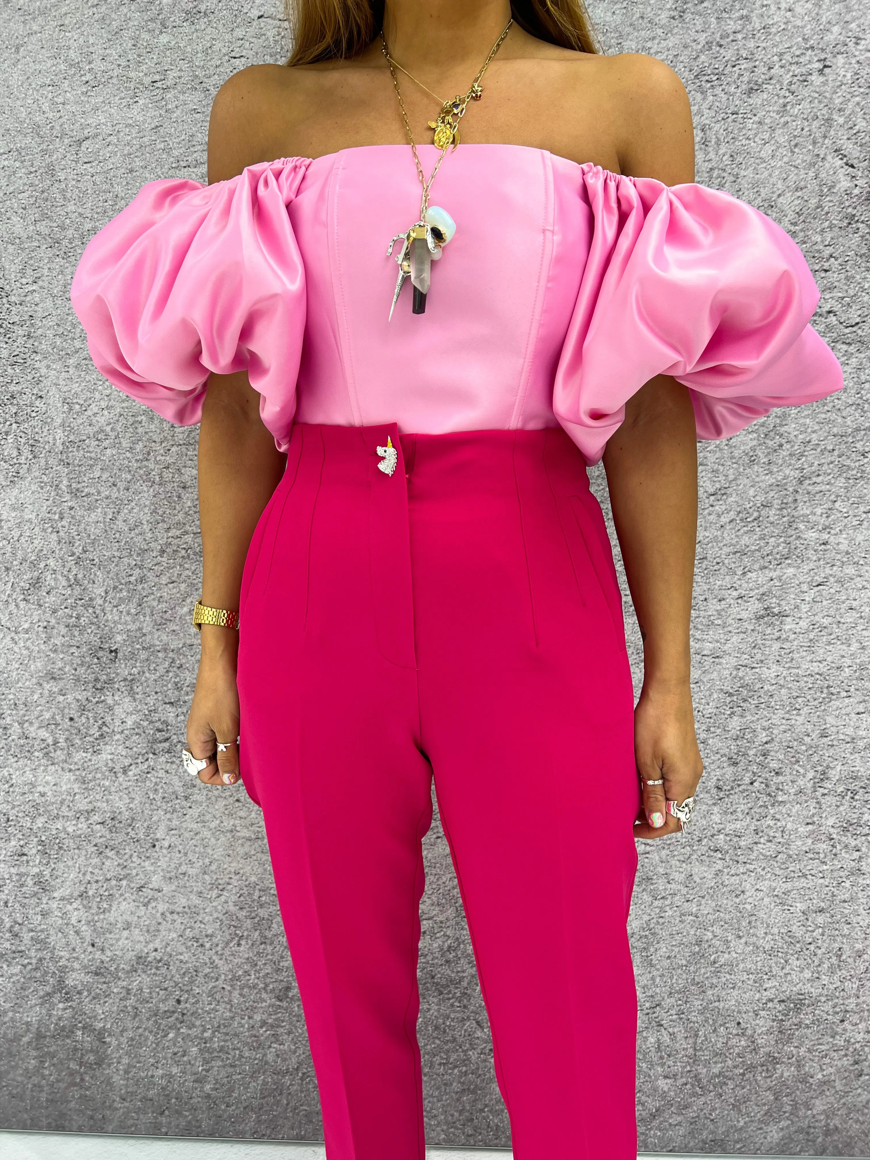 'Fortuna' Puff Sleeve Corset Top In Pink Candy