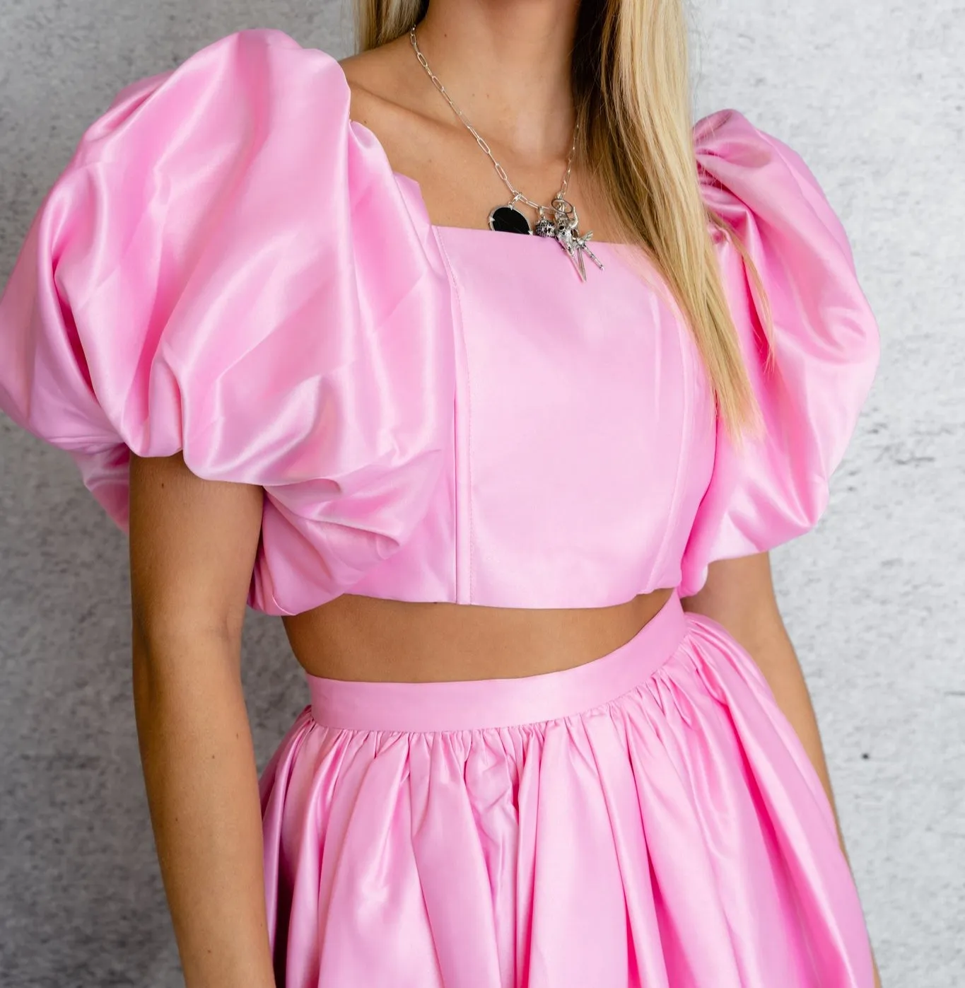 'Fortuna' Puff Sleeve Corset Top In Pink Candy