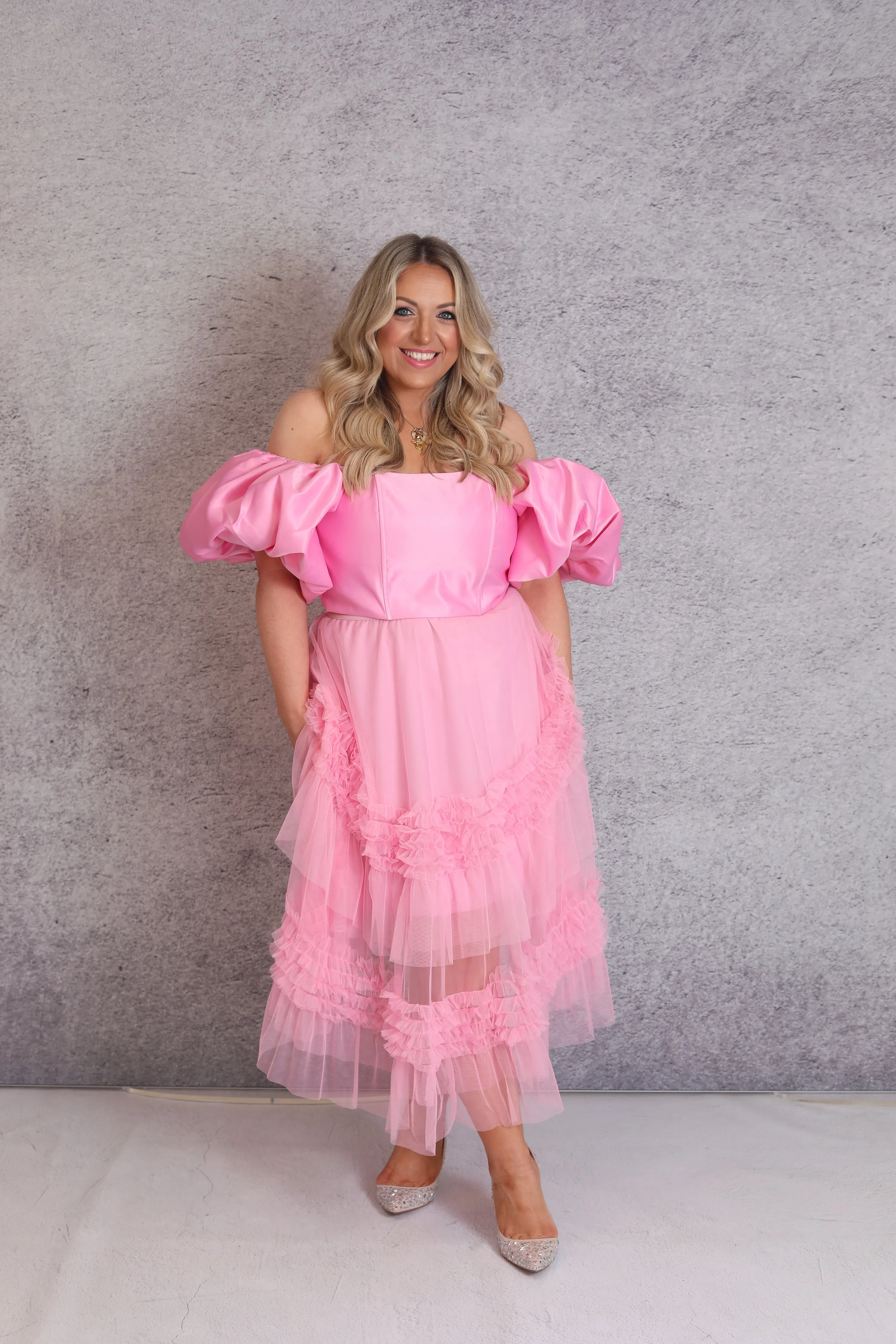 'Fortuna' Puff Sleeve Corset Top In Pink Candy