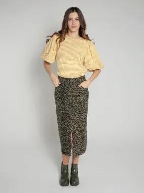 Frankie Denim Skirt in Khaki Leopard Print