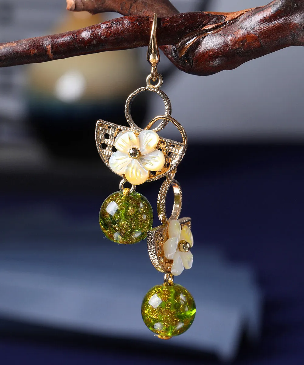 Handmade Green Copper Glaze Shell Flower Floral Drop Earrings LY2297