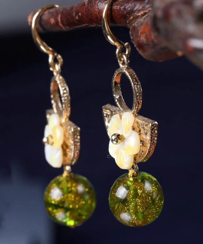 Handmade Green Copper Glaze Shell Flower Floral Drop Earrings LY2297