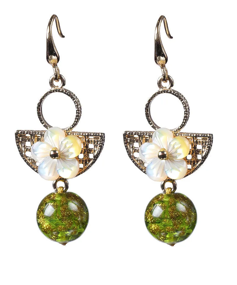 Handmade Green Copper Glaze Shell Flower Floral Drop Earrings LY2297