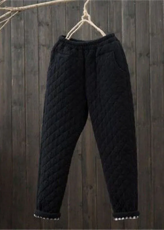 Handmade Navy Elastic Waist Pockets Regular Winter Pants