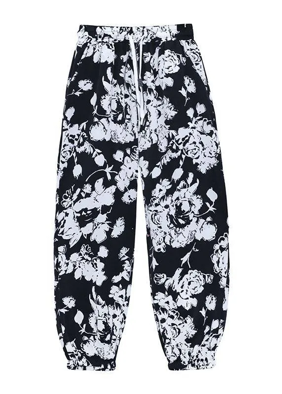 Handmade White High Waist Summer Cotton Print Pants