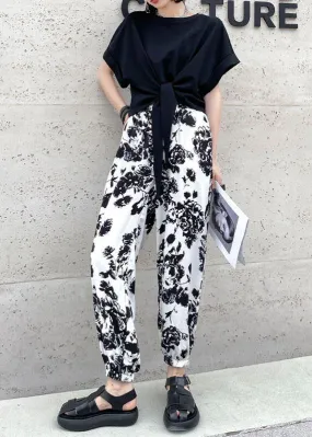 Handmade White High Waist Summer Cotton Print Pants