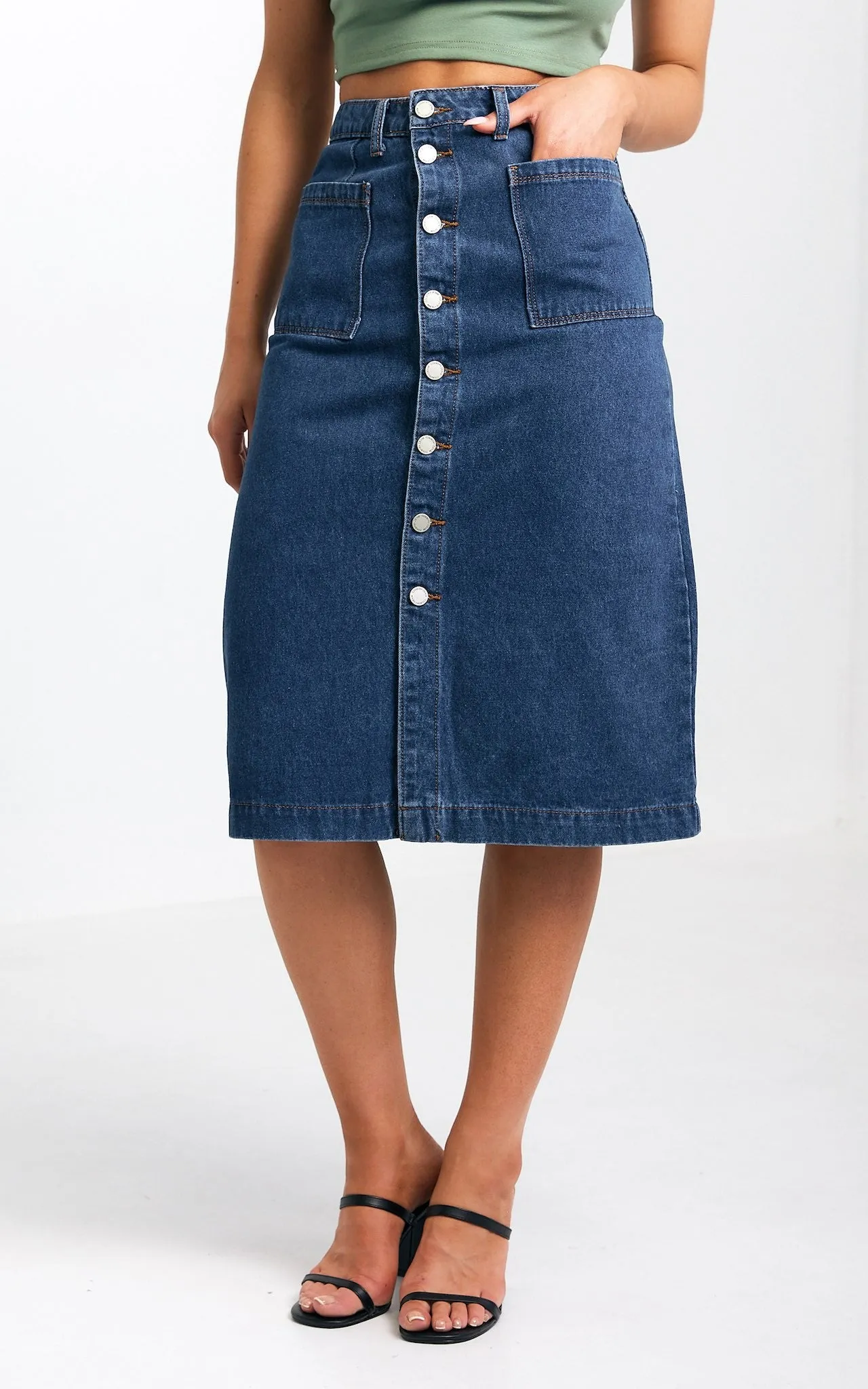 Juliana Denim Midi Skirt - Dark Blue