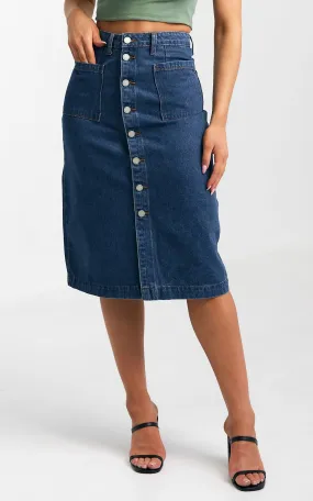 Juliana Denim Midi Skirt - Dark Blue