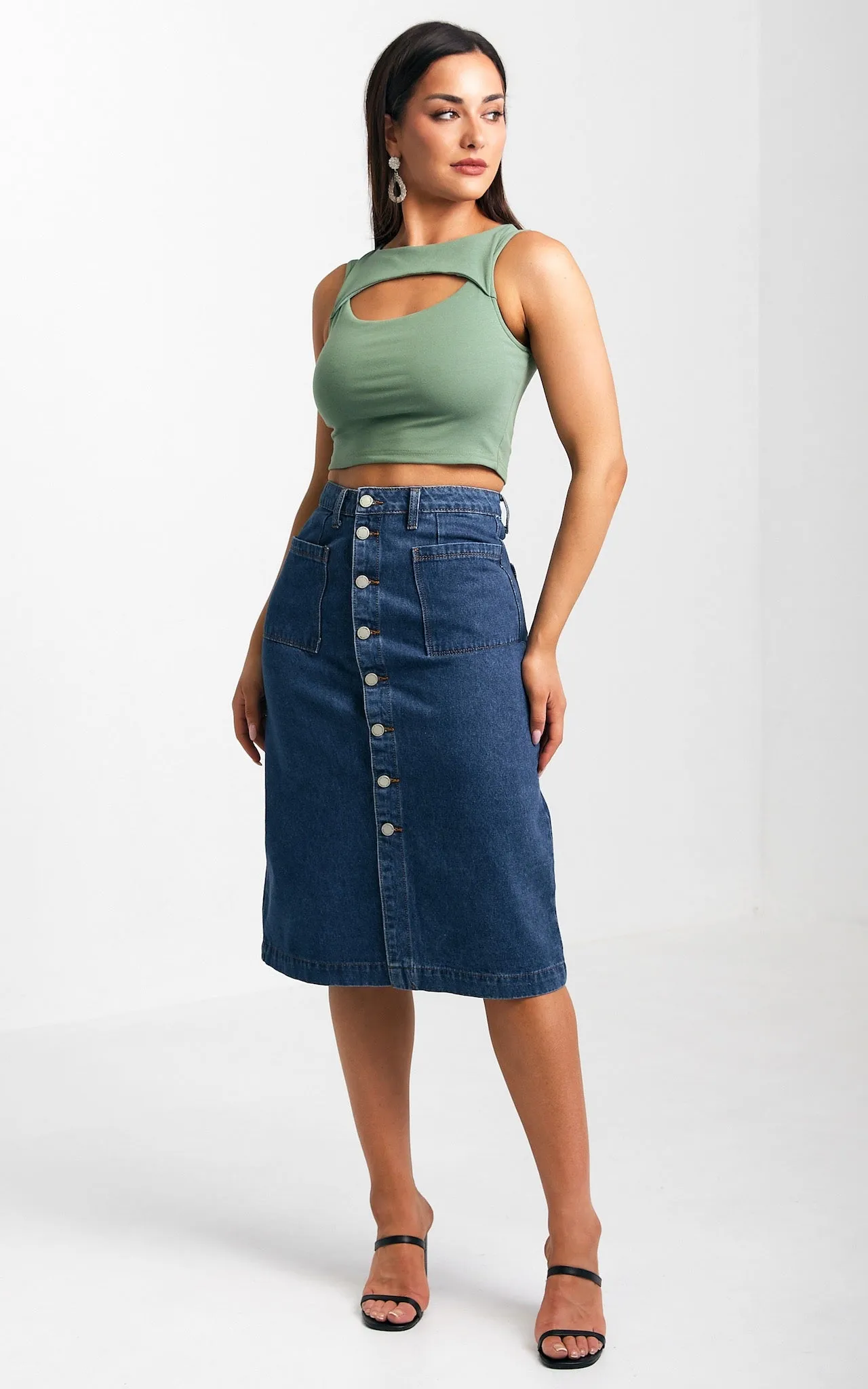 Juliana Denim Midi Skirt - Dark Blue