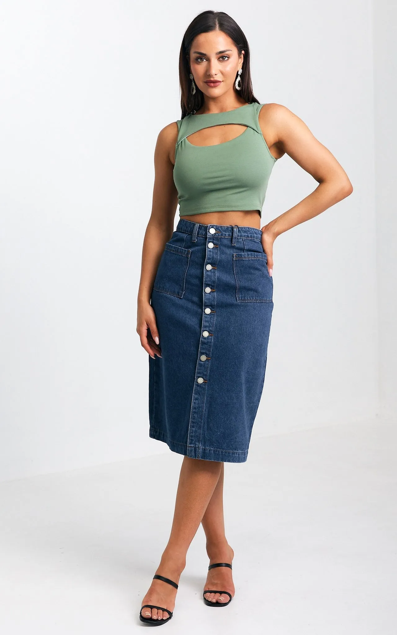 Juliana Denim Midi Skirt - Dark Blue