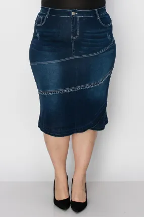 Kasandra Raw Seam Denim Skirt Plus