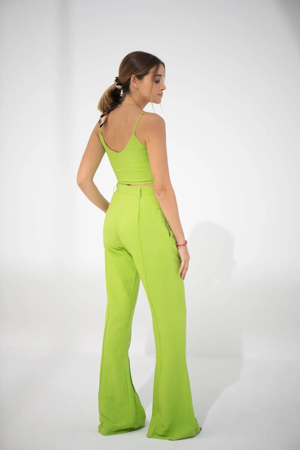 Lime linen flare pants