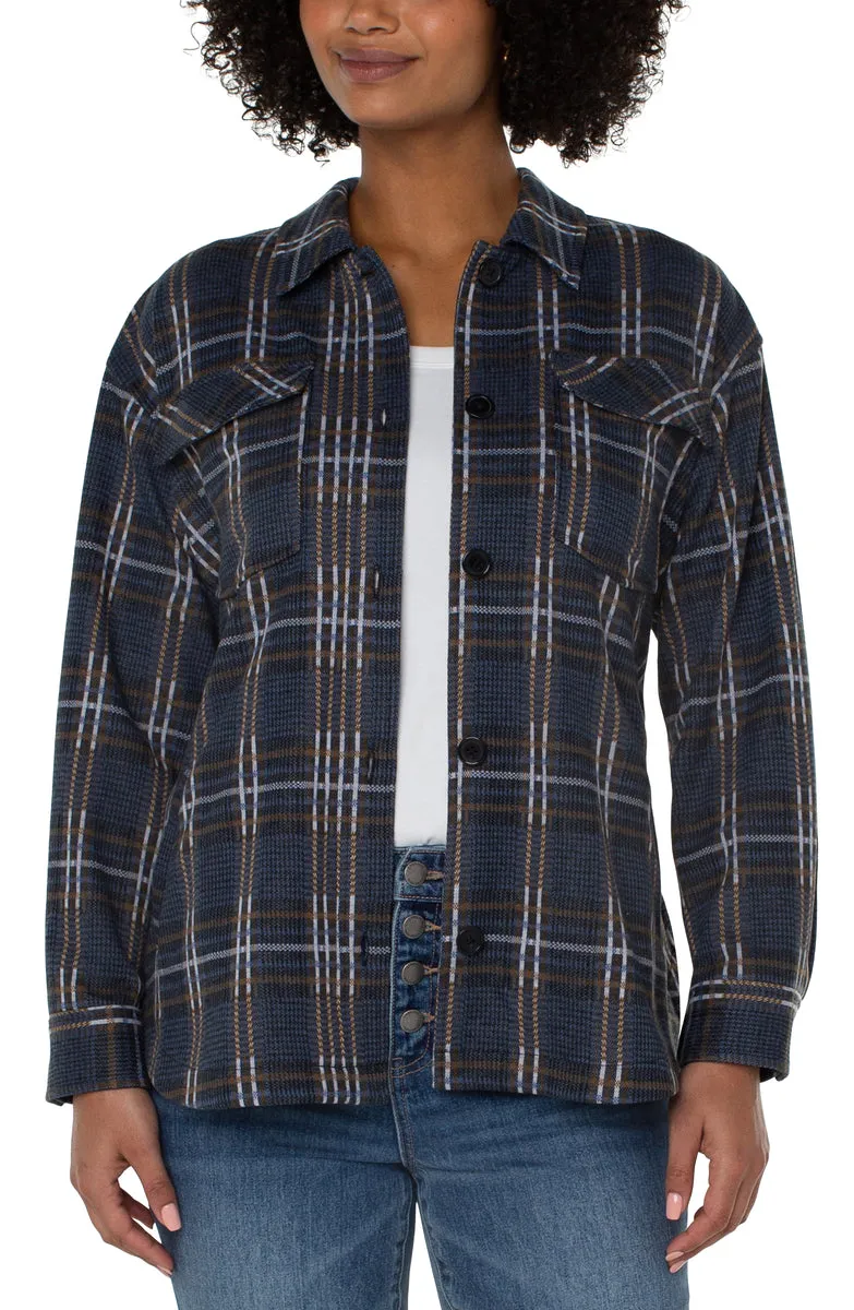 Liverpool's Belted Shirt Jacket (Queen Blue Grey Plaid) (plus size available)