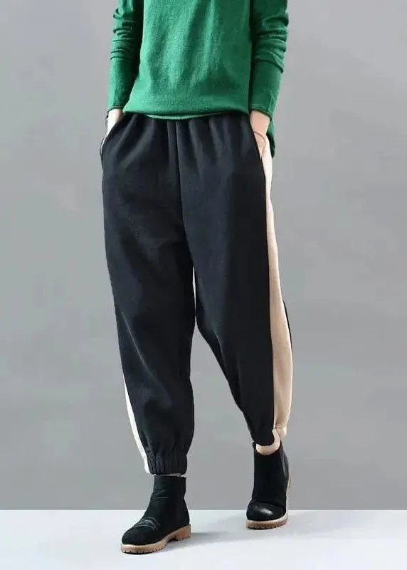 Loose Black PocketsPatchworkSports Winter Pants