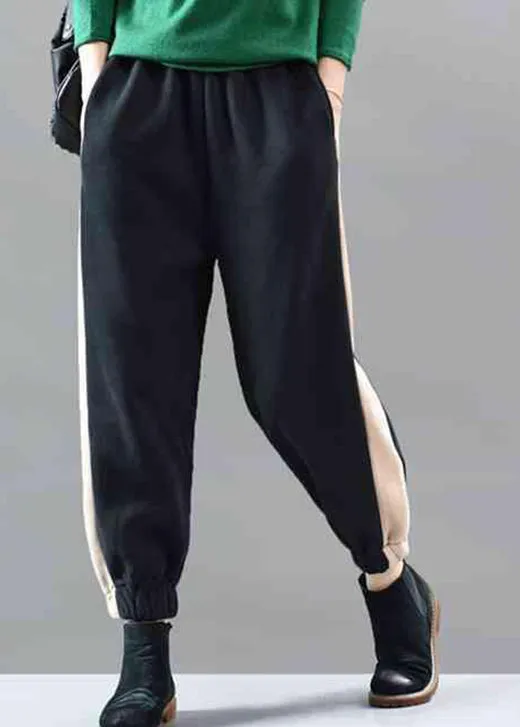 Loose Black PocketsPatchworkSports Winter Pants