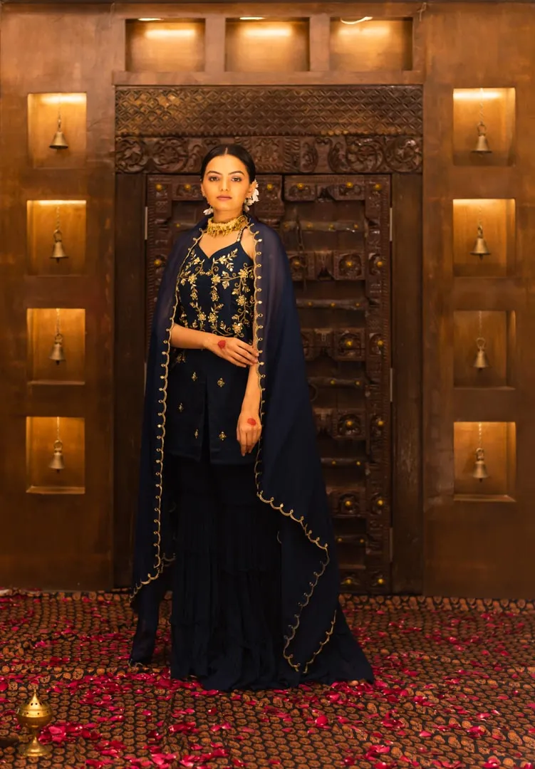 Midnight Blue Georgette Sharara Set