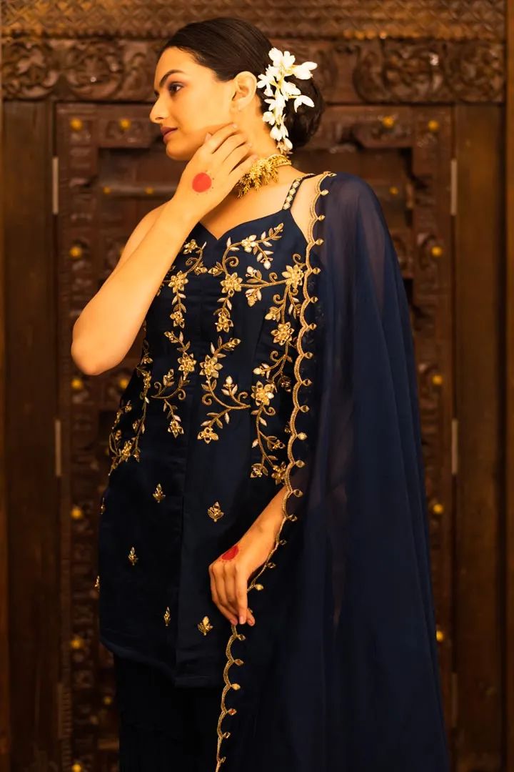 Midnight Blue Georgette Sharara Set