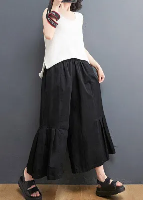 Modern Black Pockets Wide Leg Summer Cotton Pants