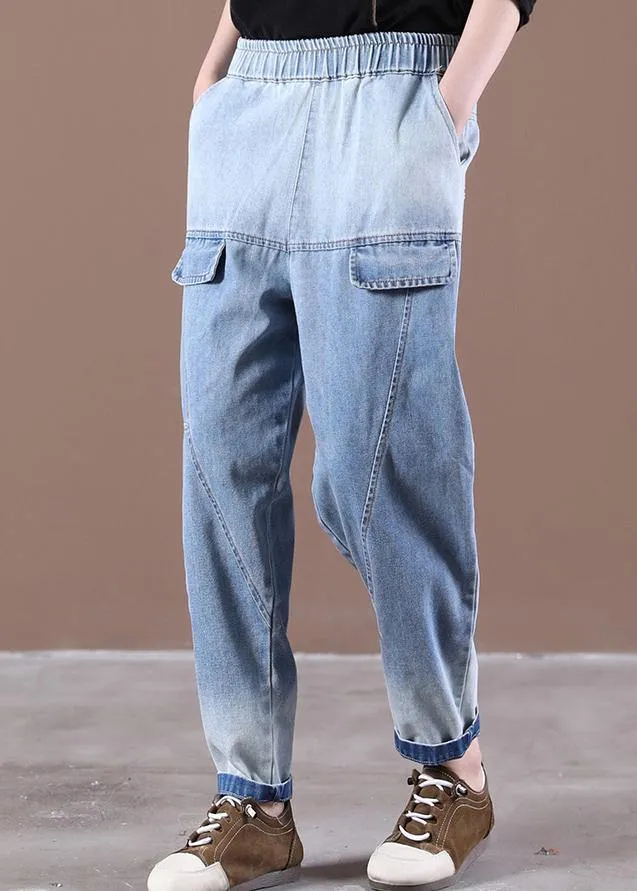 Modern Light Blue Trousers Thin Spring Pockets Sewing Casual Pants