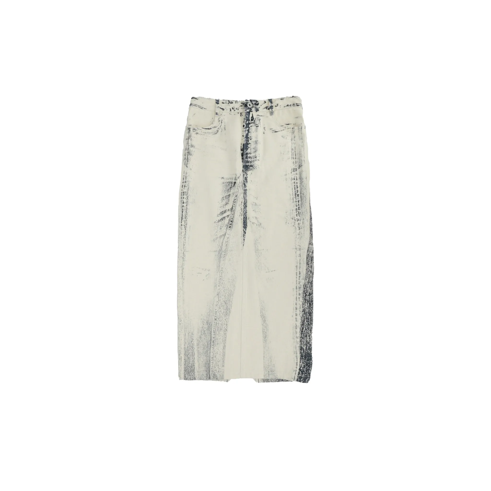 Off-set Printed Denim Long Skirt