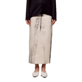 Off-set Printed Denim Long Skirt