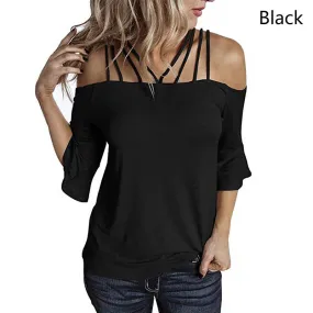 Oversized Strappy Off The Shoulder Tops Puff Sleeve