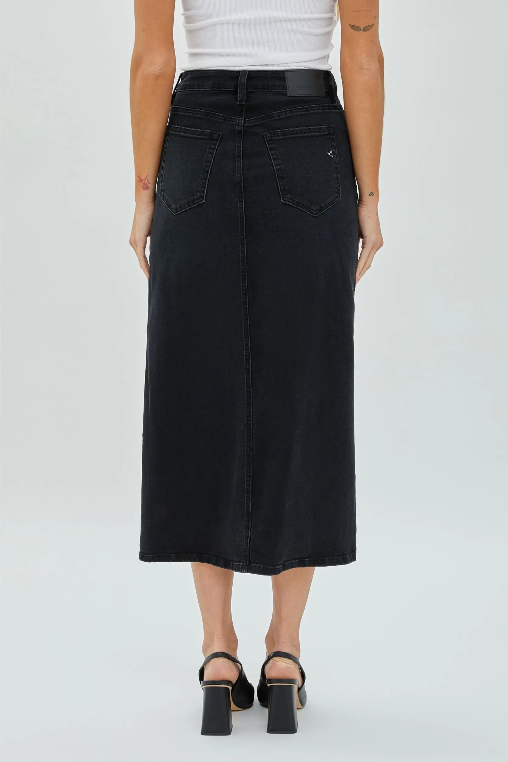 [Peyton] Black Side Slit Stretch Long Skirt