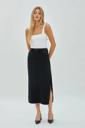 [Peyton] Black Side Slit Stretch Long Skirt