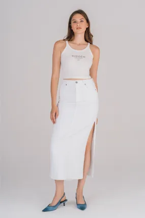 [Peyton] Side Slit White Denim Skirt