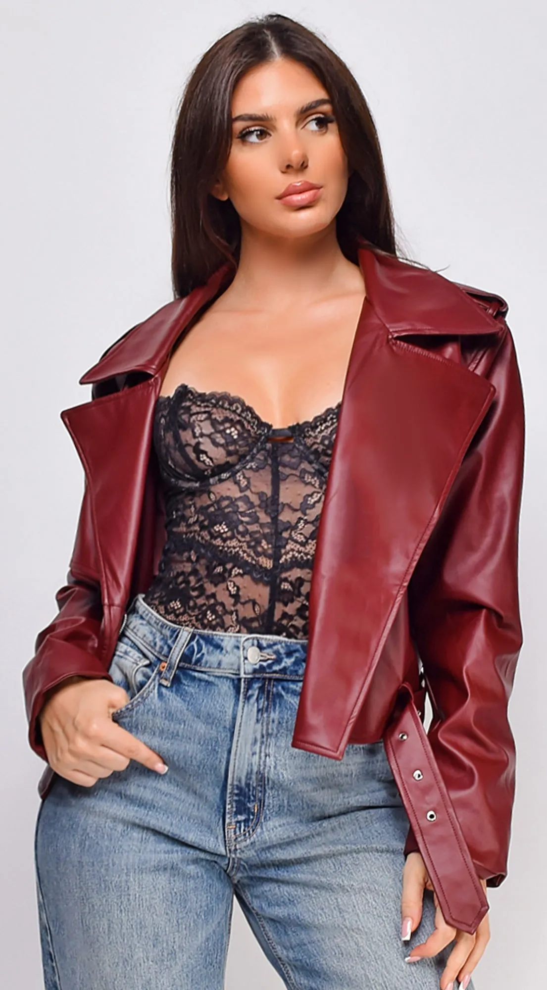 Piper Faux Leather Jacket - Burgundy