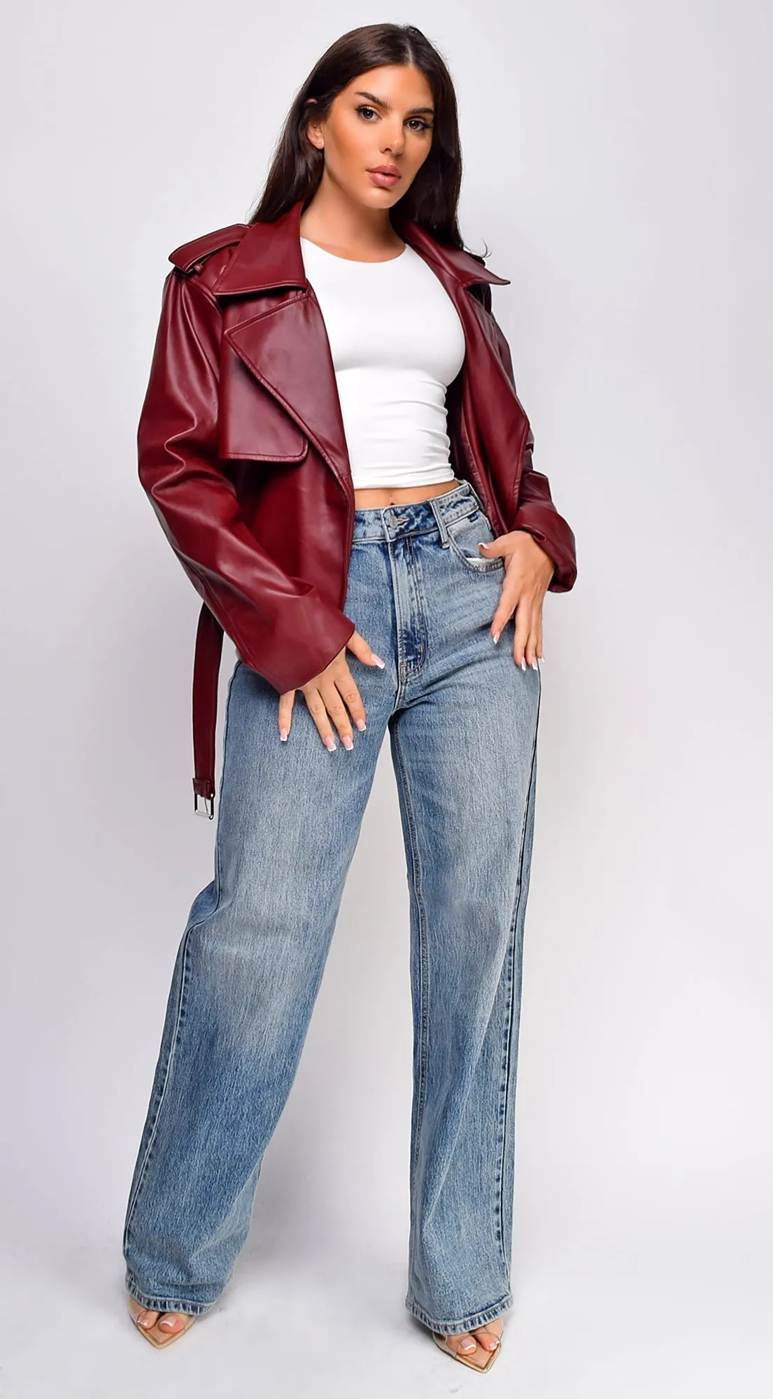 Piper Faux Leather Jacket - Burgundy