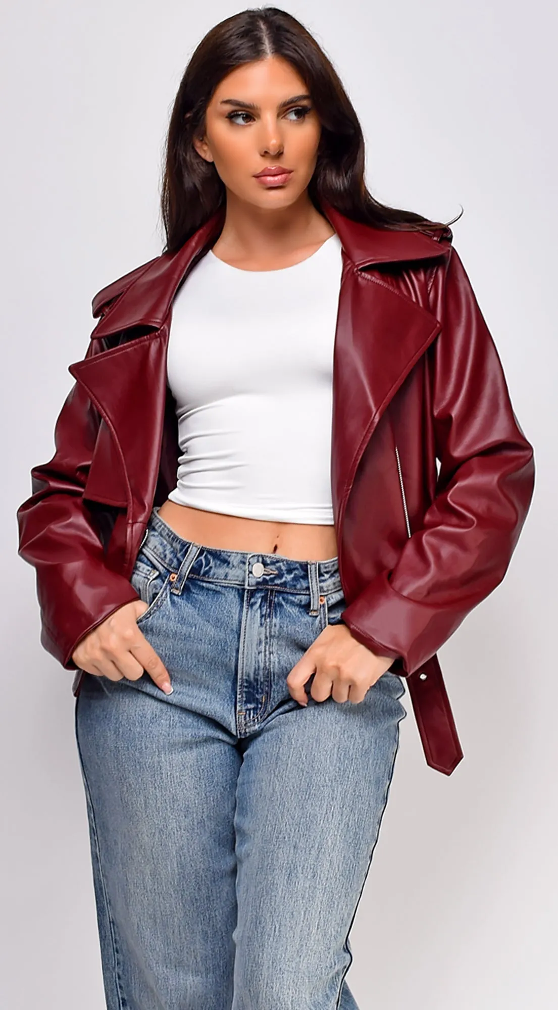 Piper Faux Leather Jacket - Burgundy