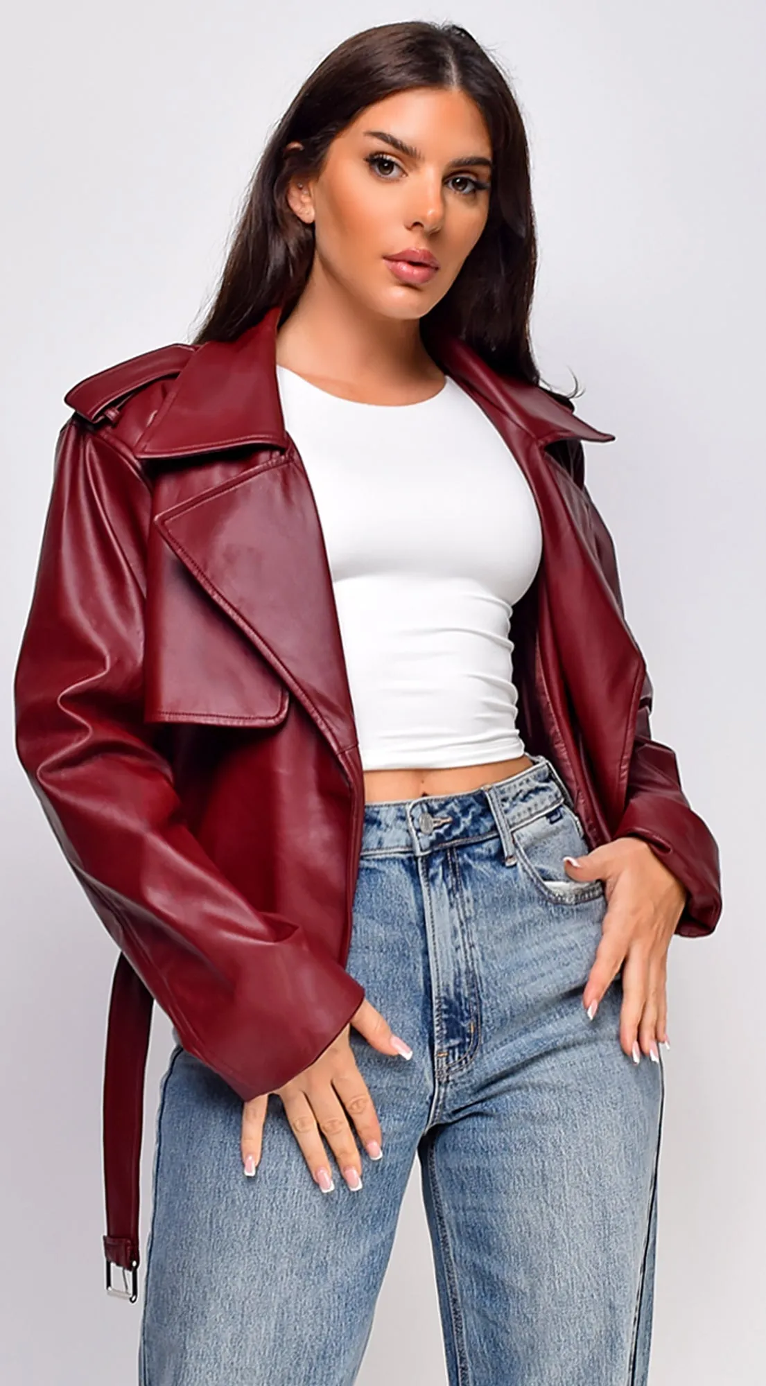 Piper Faux Leather Jacket - Burgundy