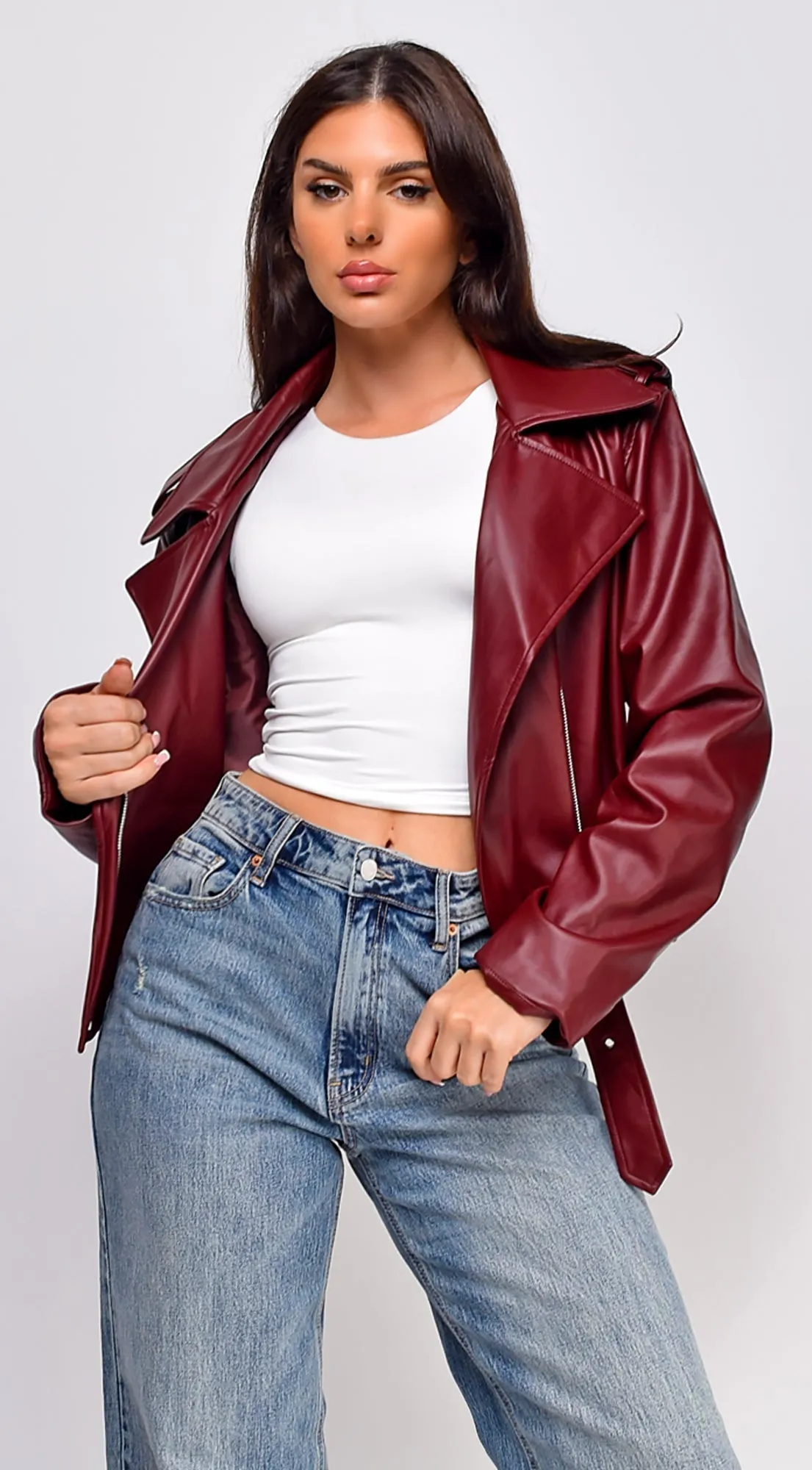 Piper Faux Leather Jacket - Burgundy