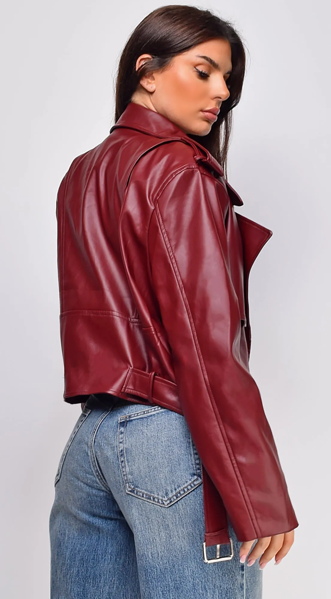 Piper Faux Leather Jacket - Burgundy