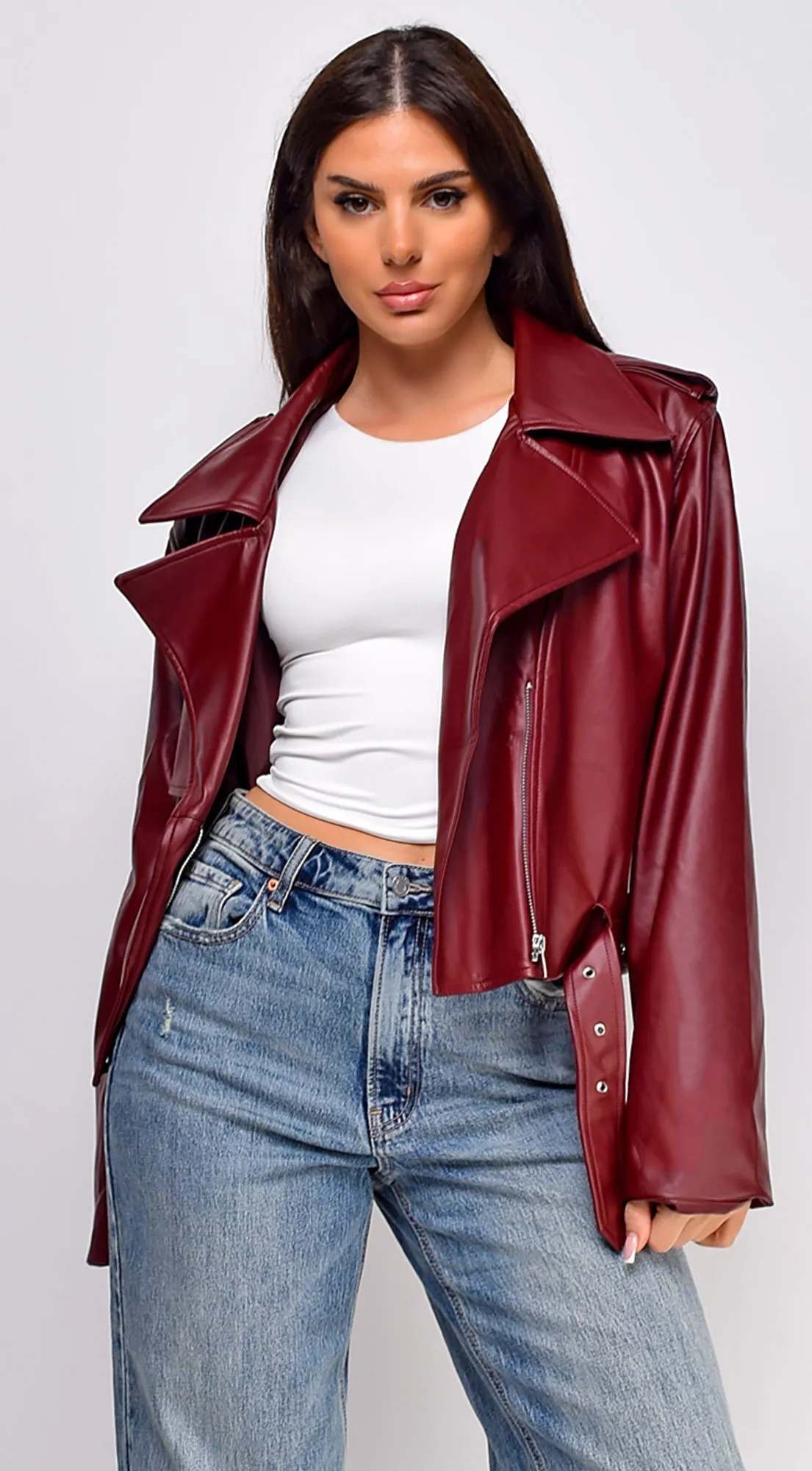 Piper Faux Leather Jacket - Burgundy