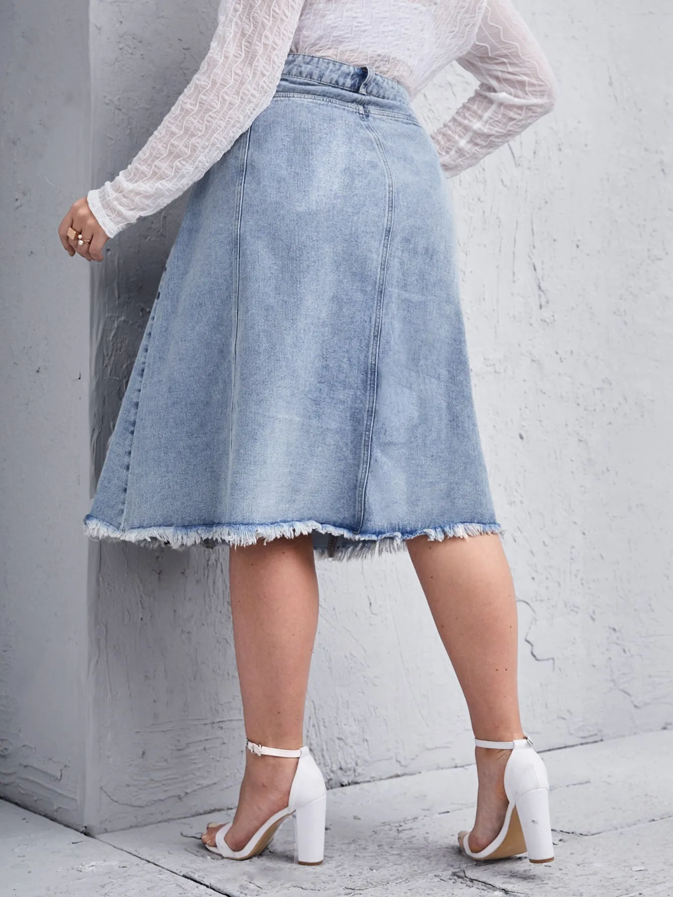 Plain Zipper High Waist Midi Plus Size Denim Skirt