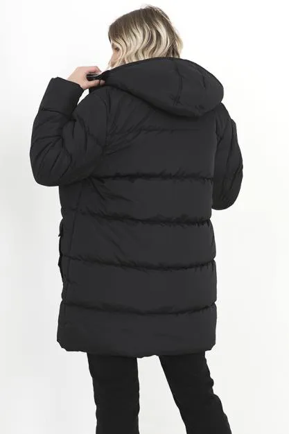 PLUS SIZE BLACK OVERSIZED LONGLINE PADDED JACKET