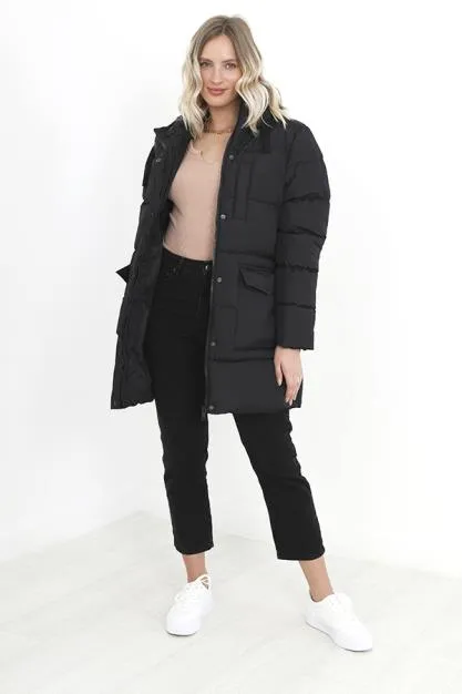 PLUS SIZE BLACK OVERSIZED LONGLINE PADDED JACKET