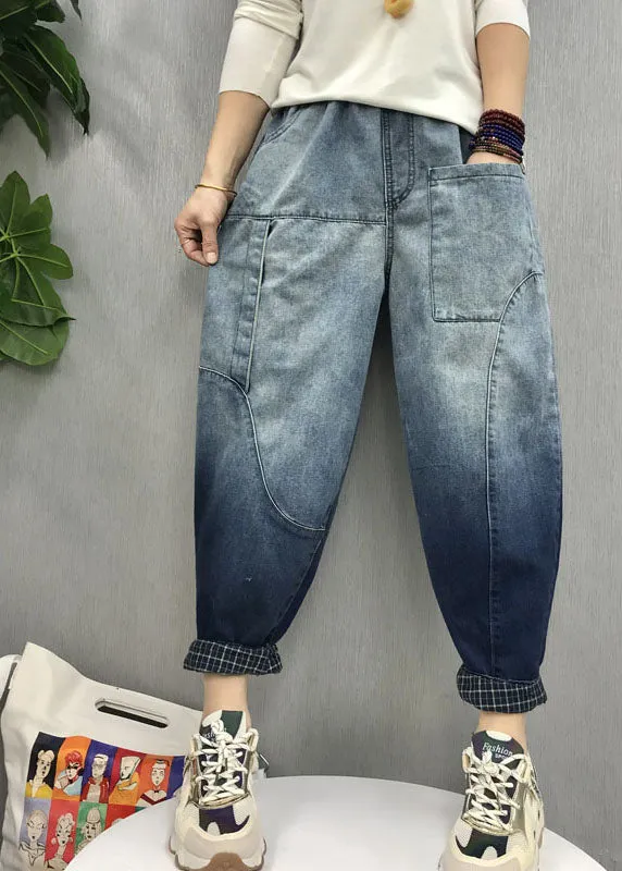 Plus Size Black Pockets Gradient color denim Pants Spring