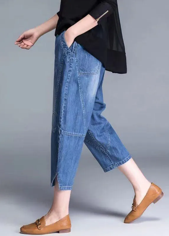 Plus Size Blue Pockets Patchwork lantern Fall Denim Pants