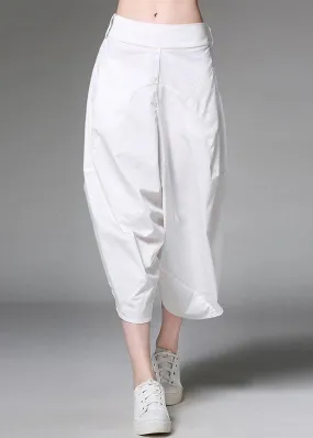 Plus Size White Pockets Patchwork Cotton Casual Harem Pants