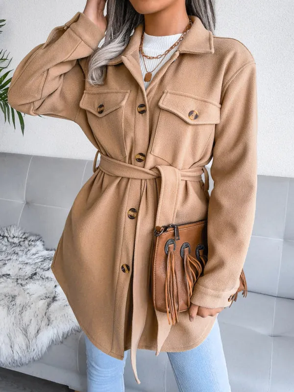 Plush Wool Overcoat - Long Belted Jacket