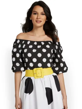 Polka-Dot Off-The-Shoulder Poplin Shirt