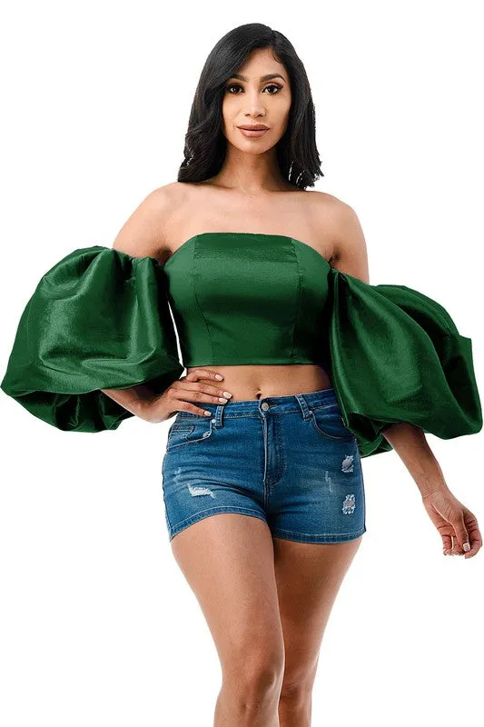 Puff Sleeve Off Shoulder Crop Top