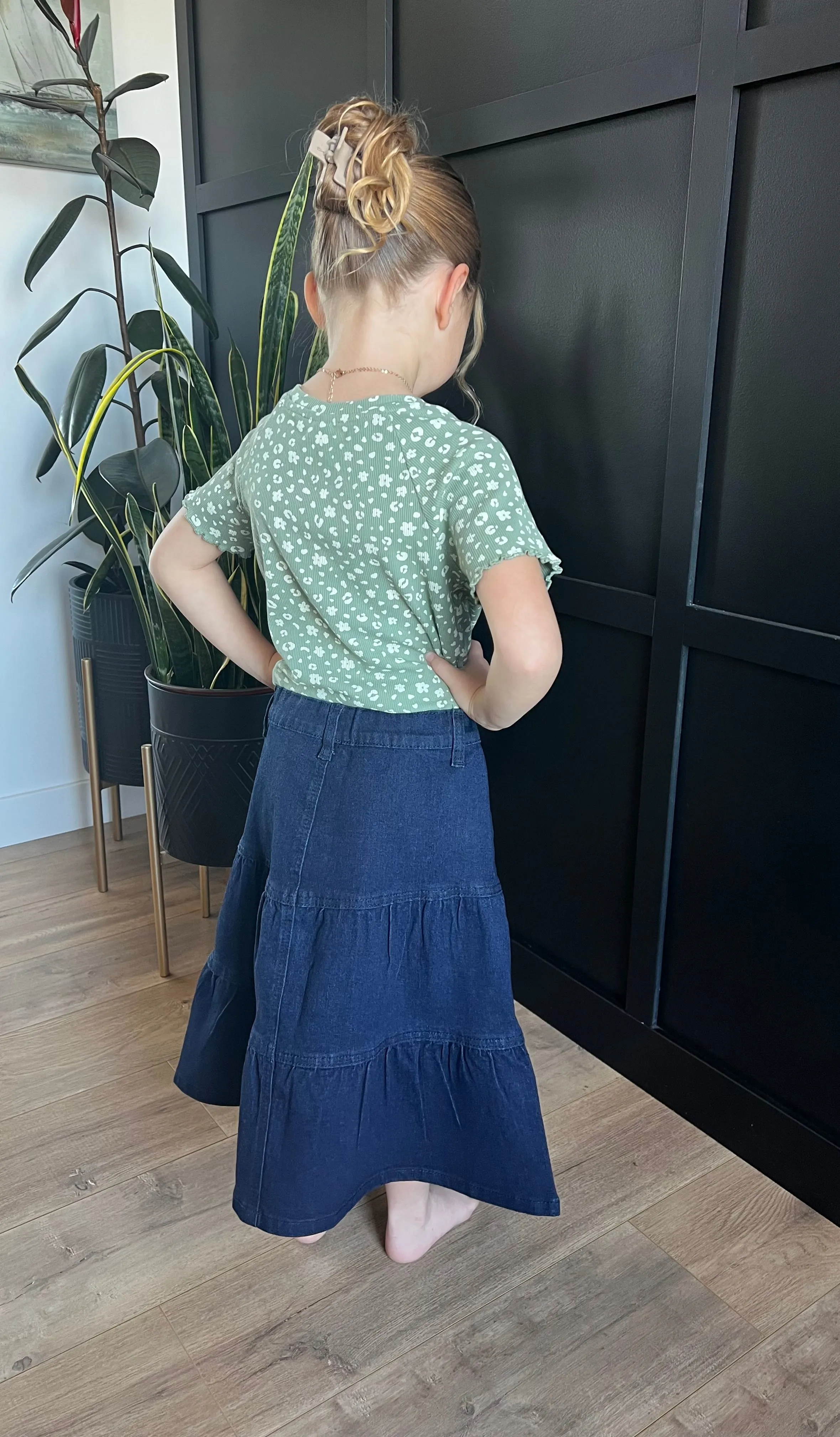 "Brielle" Girls Denim Flare Denim Skirt in Dark Indigo