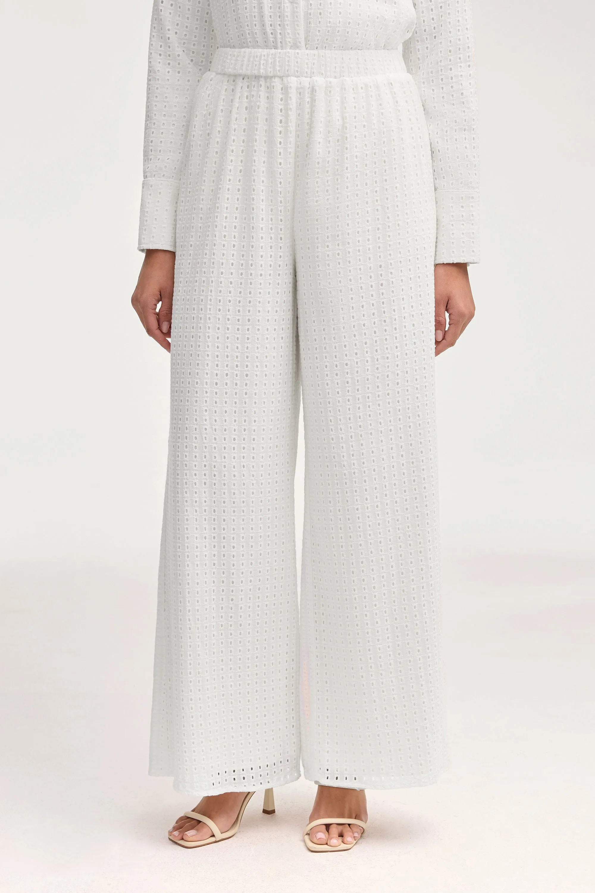 Sadie White Eyelet Wide Leg Pants