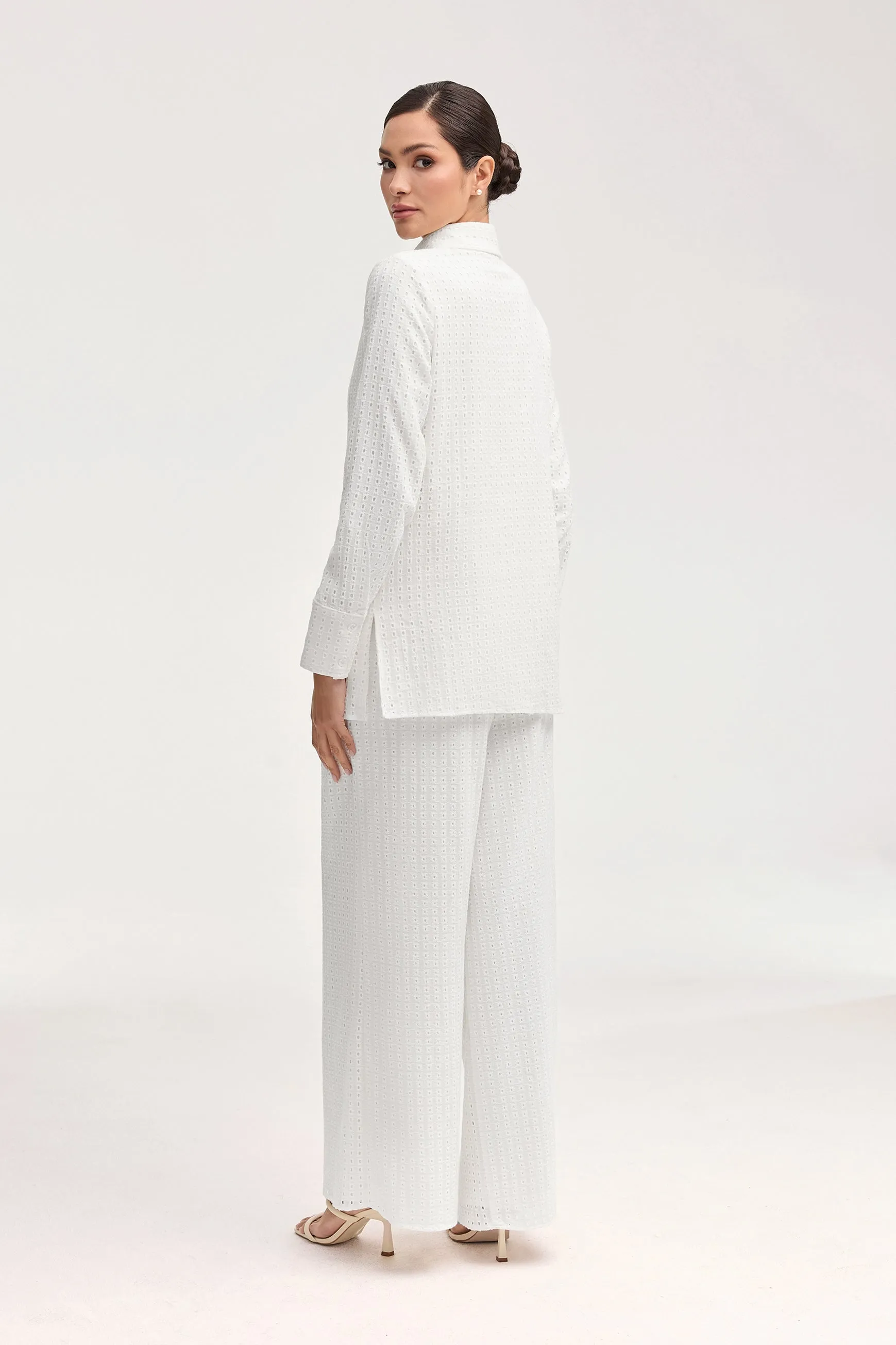 Sadie White Eyelet Wide Leg Pants