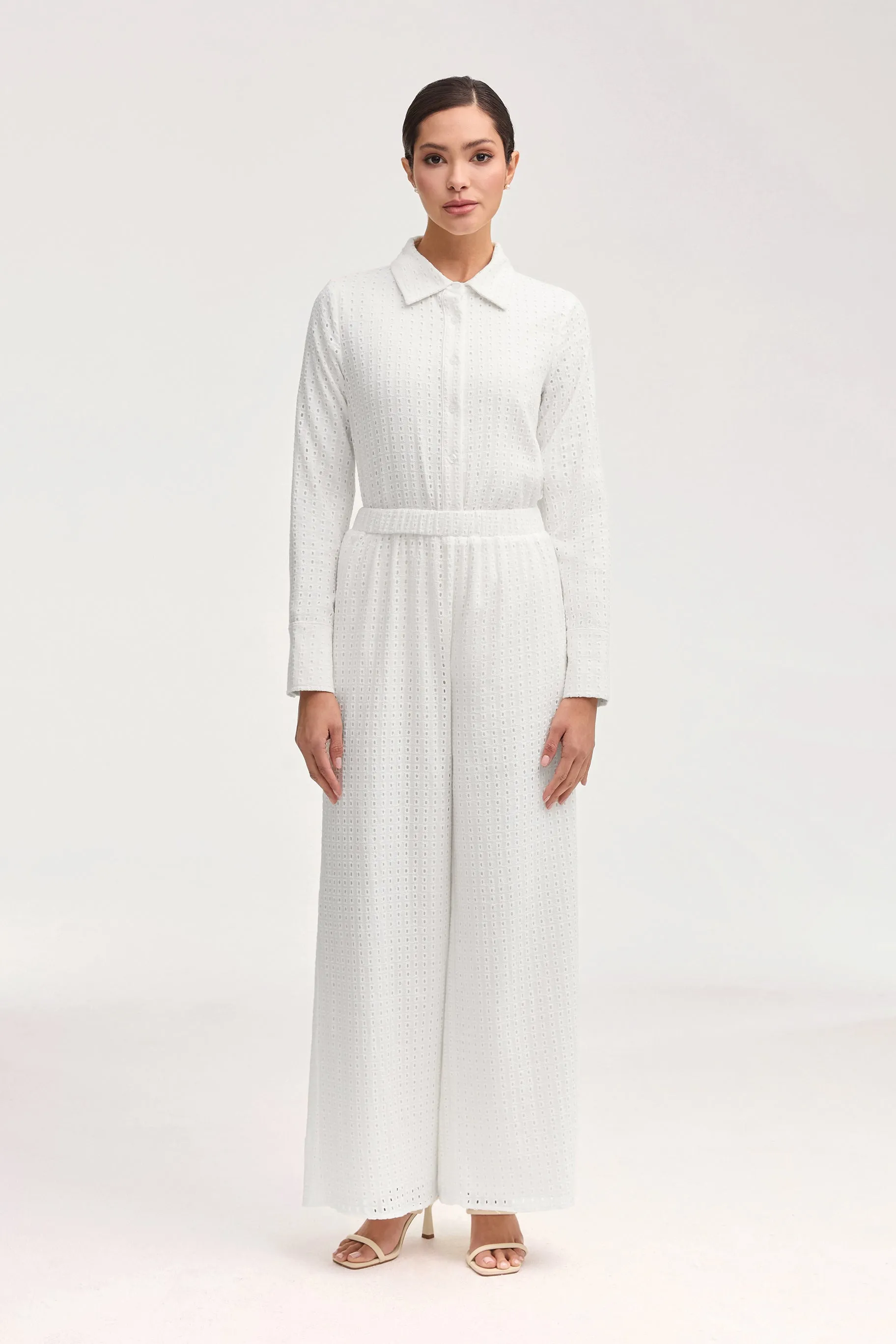 Sadie White Eyelet Wide Leg Pants