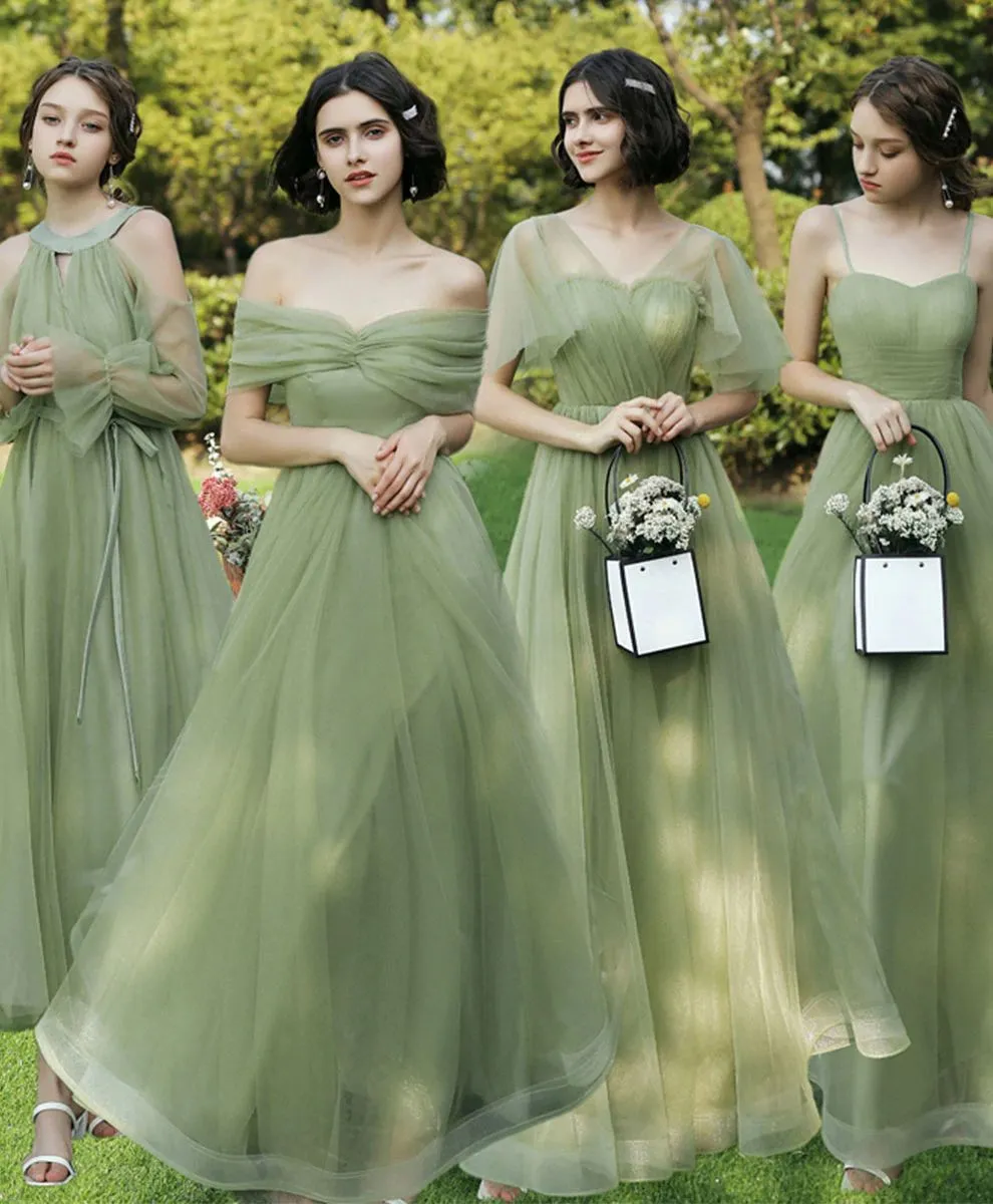 Sage Green Mismatched Tulle Bridesmaid Dresses